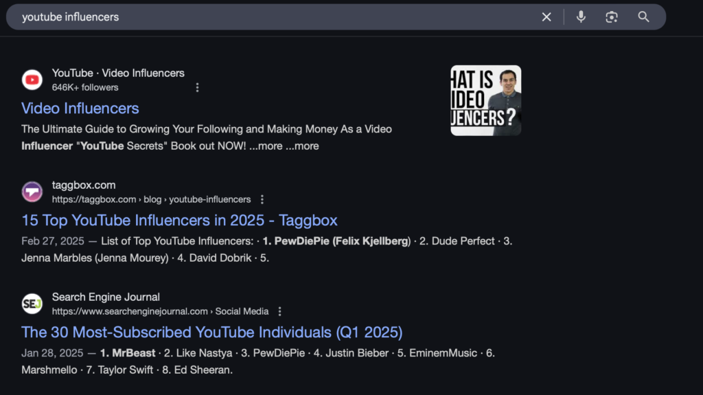 find youtube influencers on google