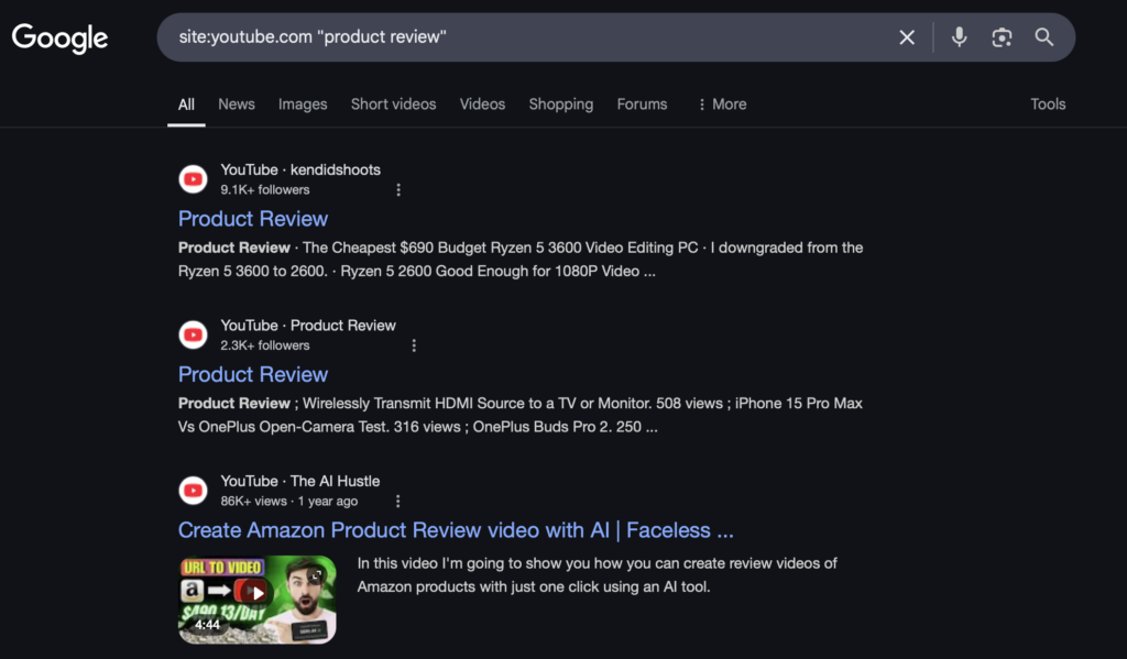 find youtube influencers through google search operator